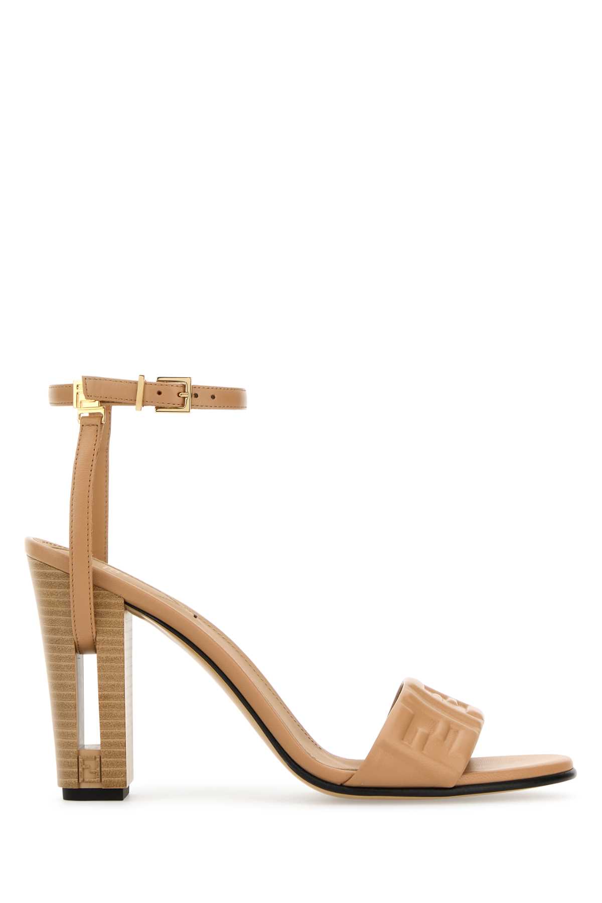 Shop Fendi Camel Leather Delfina Sandals In Darkhoneydarkhoney