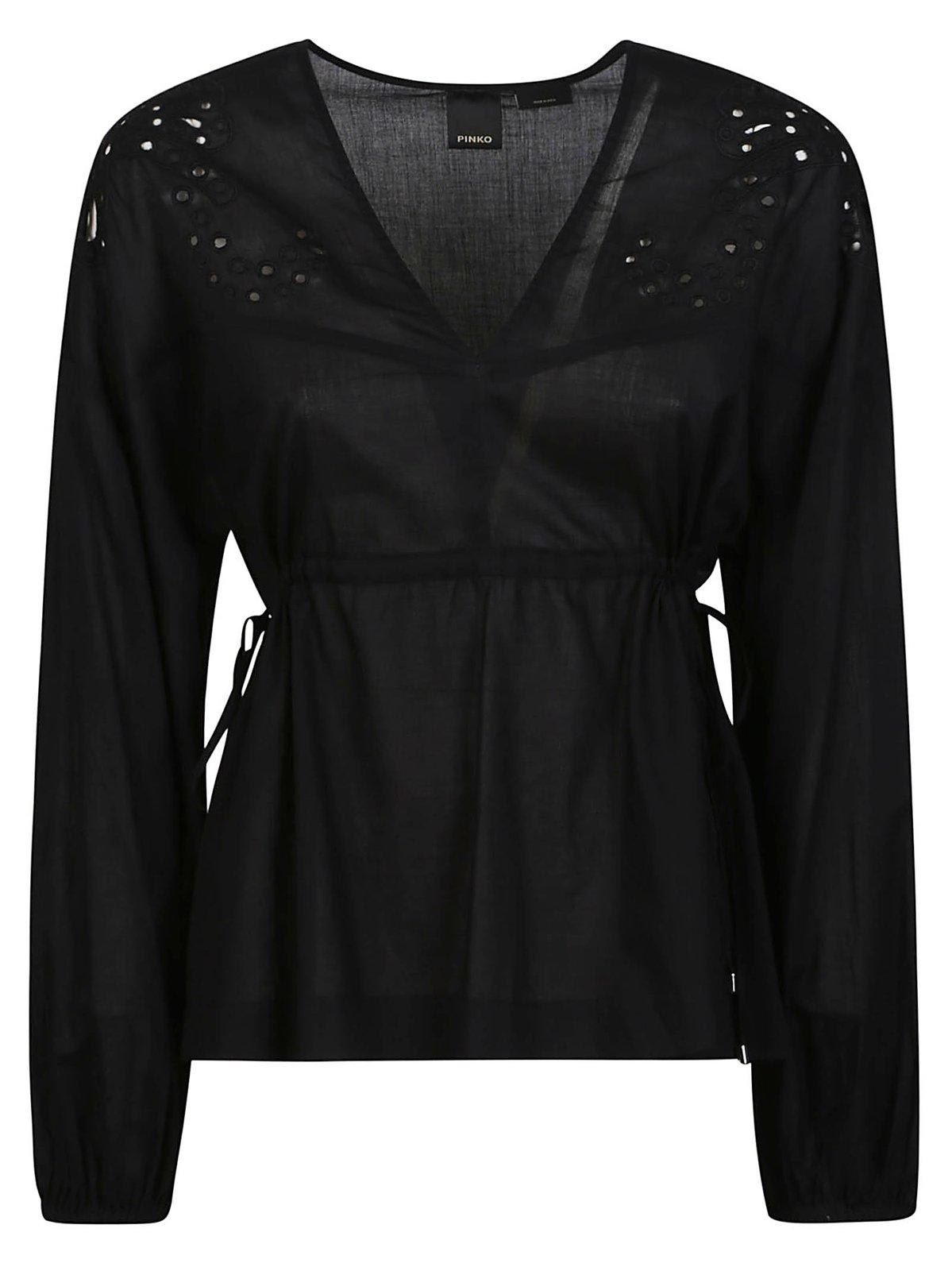Shop Pinko V-neck Embellishment Blouse In Black
