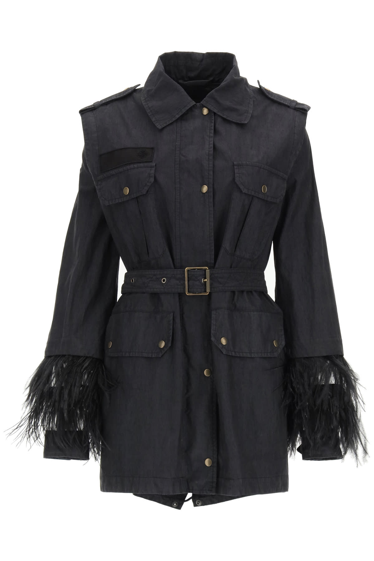 Mr & Mrs Italy Midi Parka With Feathers