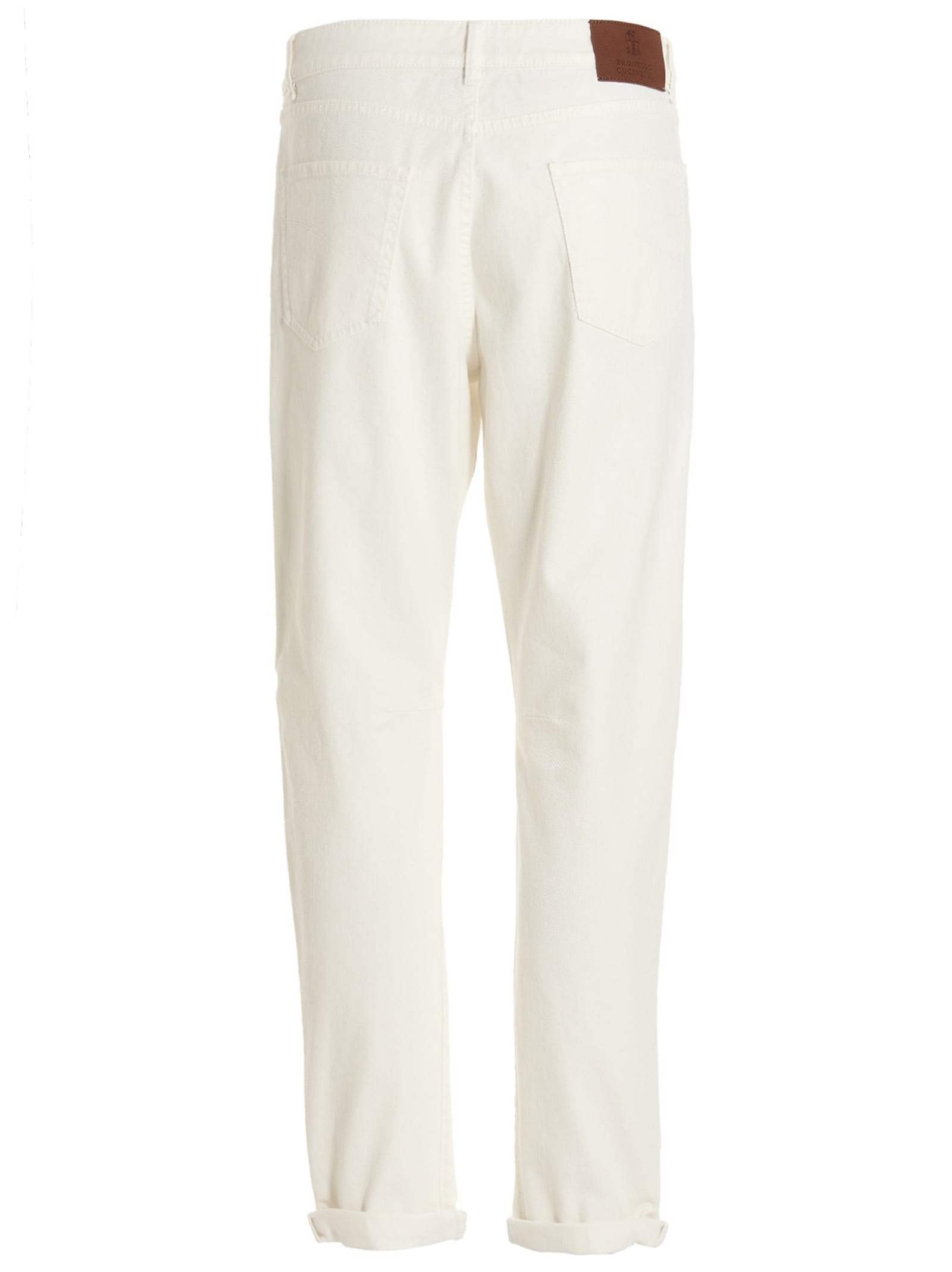 Shop Brunello Cucinelli Logo Embroidery Denim Jeans In White