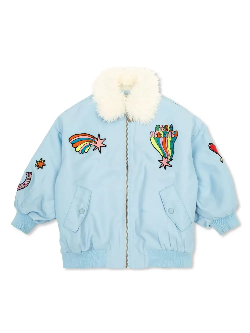 Shop Stella Mccartney Star Graphic Bomber Jacket In Blue