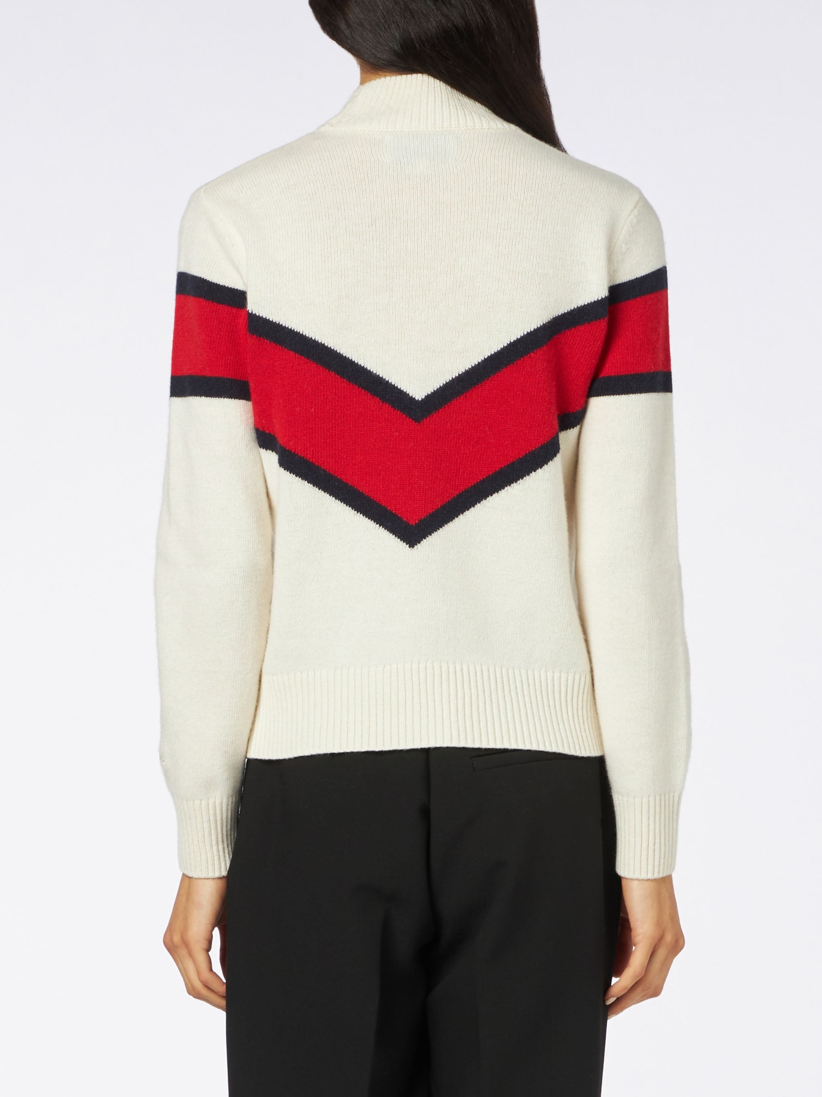 Shop Mc2 Saint Barth Woman Half-turtleneck Sweater With Apres Ski Queen Embroidery In White