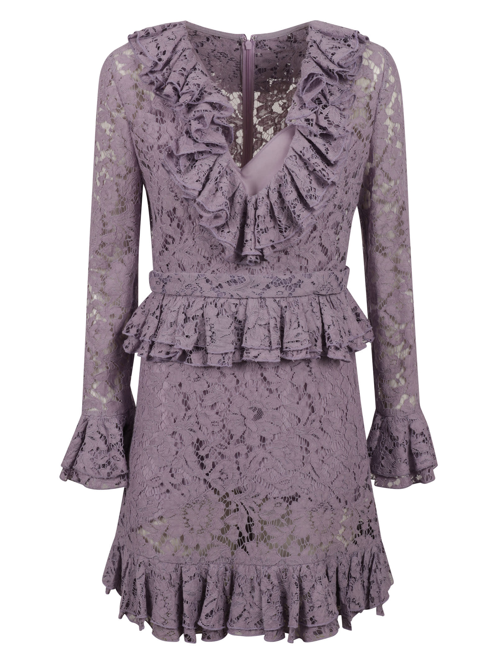 Valentino Garavani Floral Lace Dress With Ruffled Accents In Lavanda