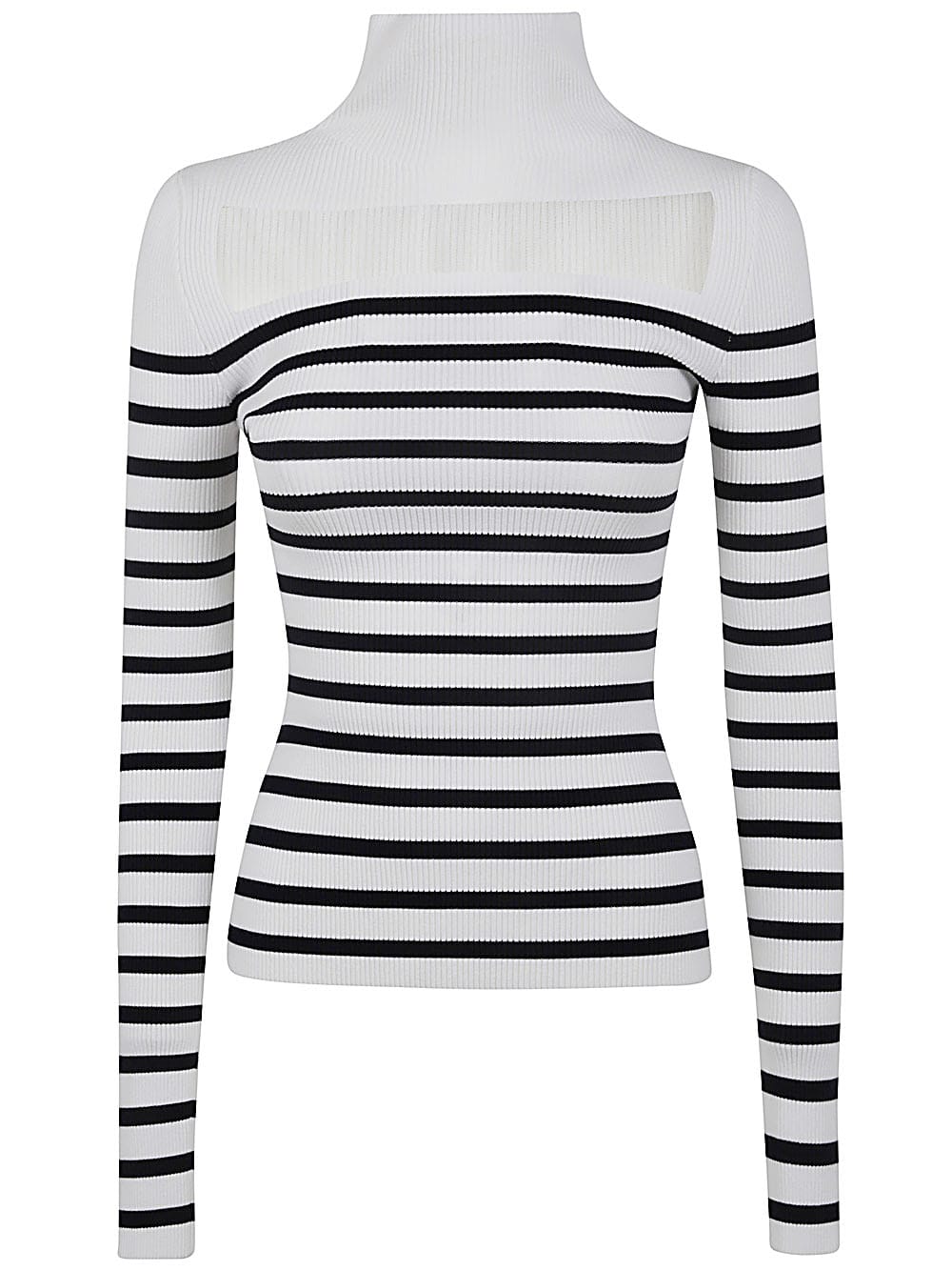 Shop Jean Paul Gaultier Ribbed Mariniere Pullover With Transparent Window Detail In White Navy