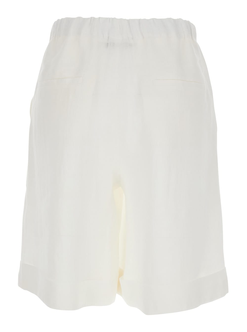 Shop Antonelli White Bermuda Shorts With Elastic Waist And Side Pocket In Linen Woman In Beige