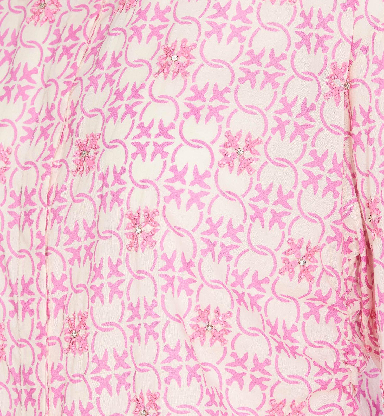 Shop Pinko Logo Printed Embellished Buttoned Shirt In Burro/rosa