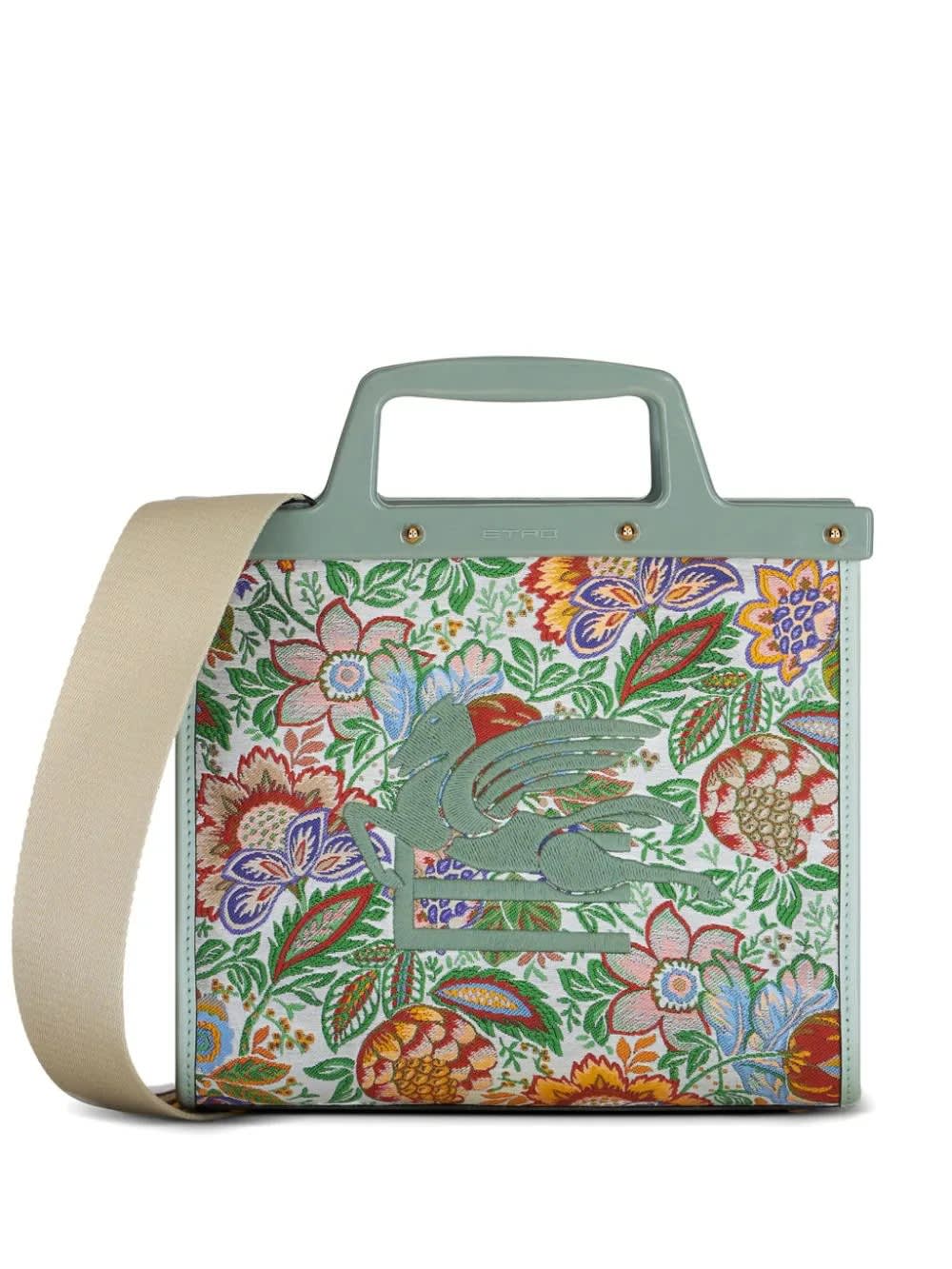 Shop Etro Floral Jacquard Medium Love Trotter Shopping Bag In Green