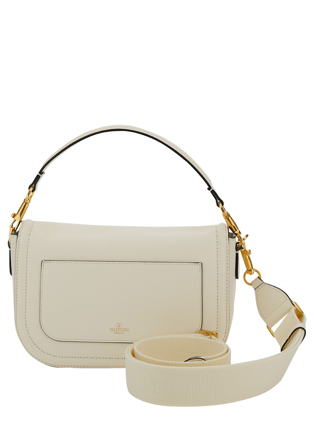 Valentino Alltime White Shoulder Bag With Vlogo Detail In Smooth Leather Woman In White