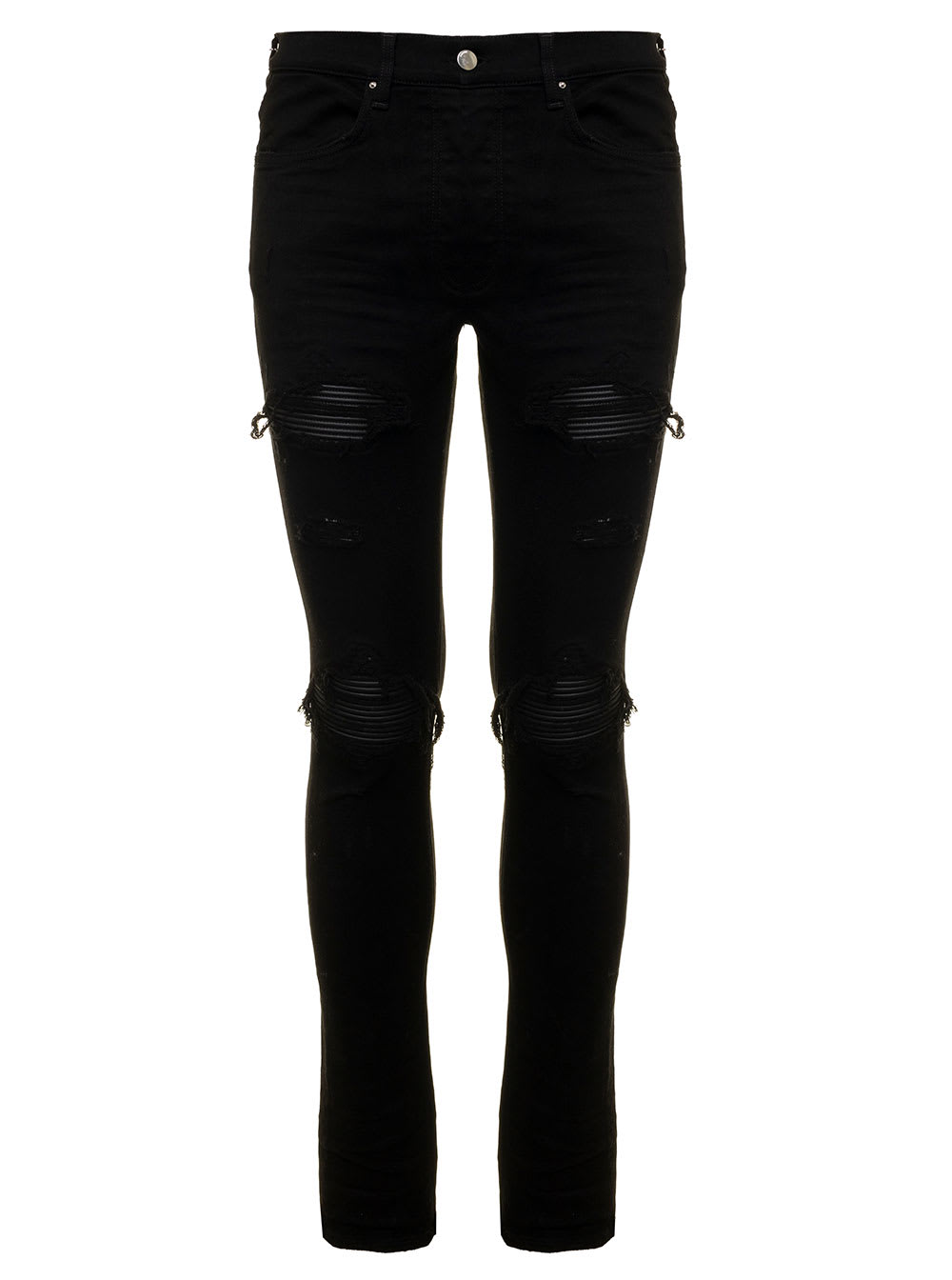 Slim Fit Black Denim Jeans With Leather Inserts Amiri Man