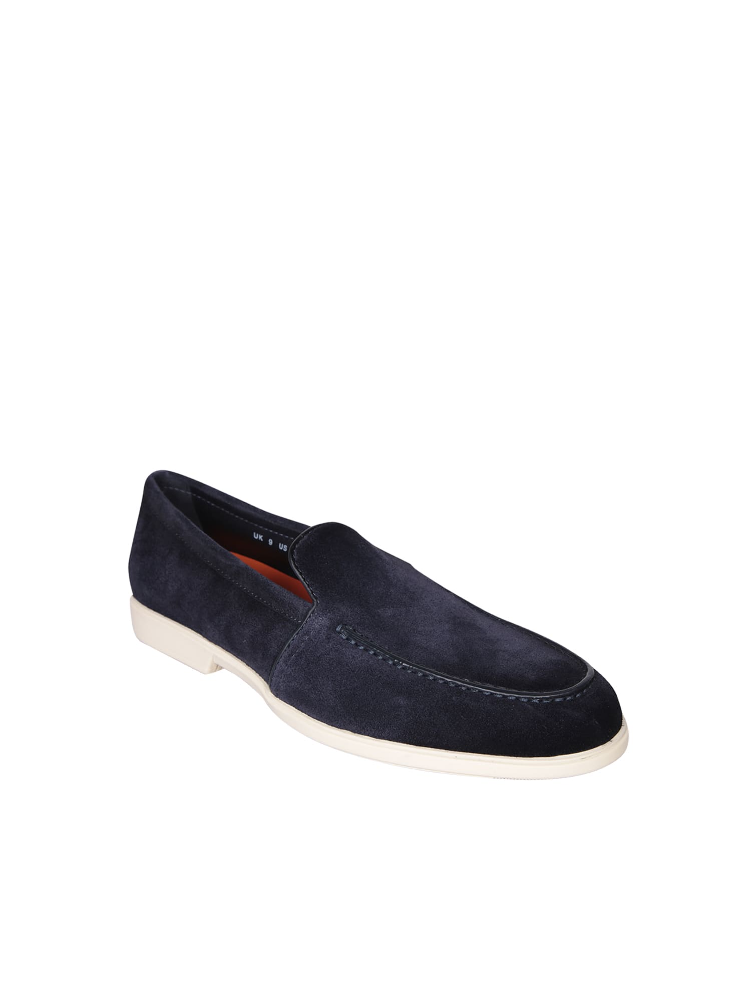Shop Santoni Malibu Rubber Suede Blue Loafer