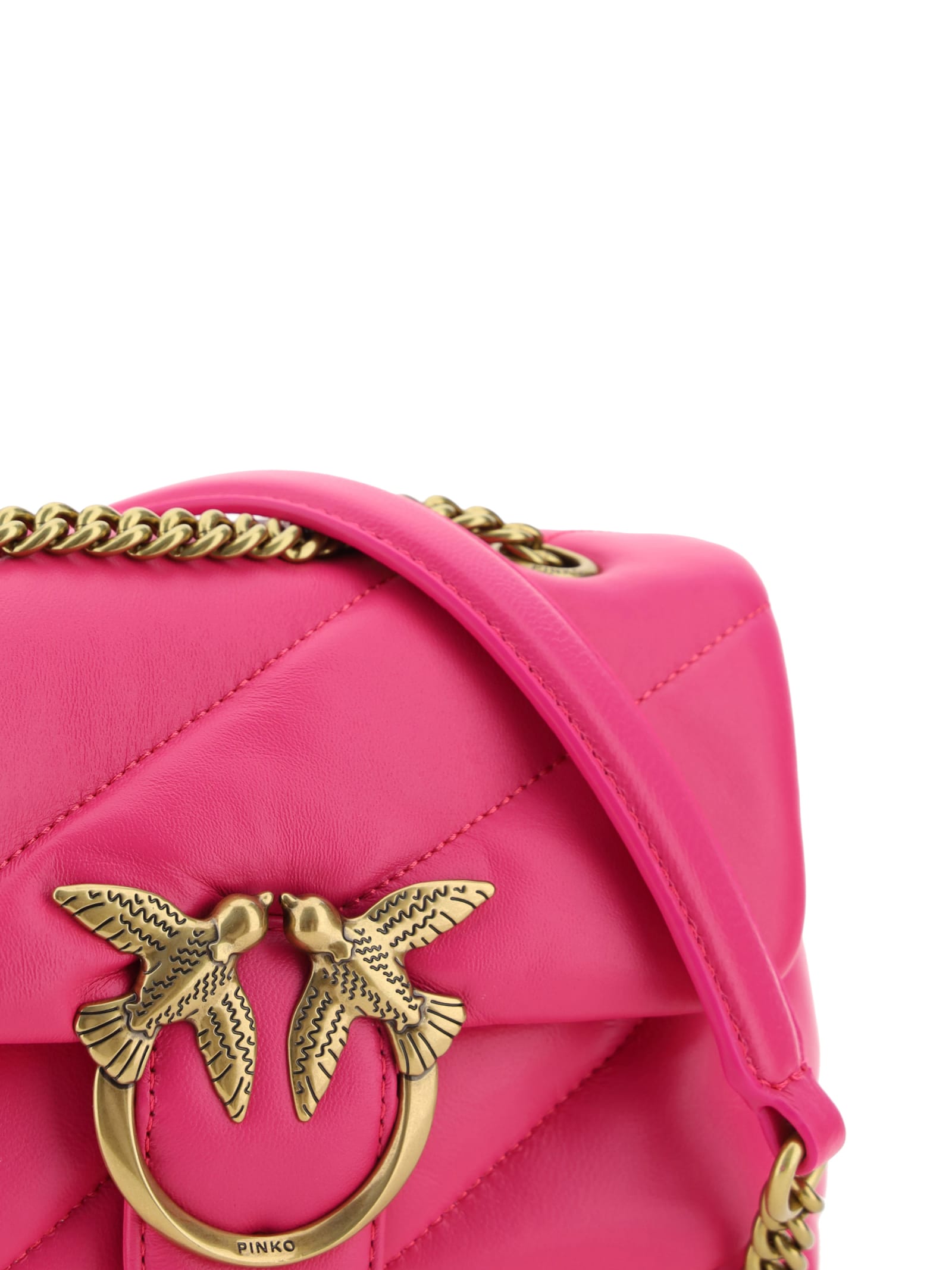 Shop Pinko Love Mini Puff Shoulder Bag In Pink Gold