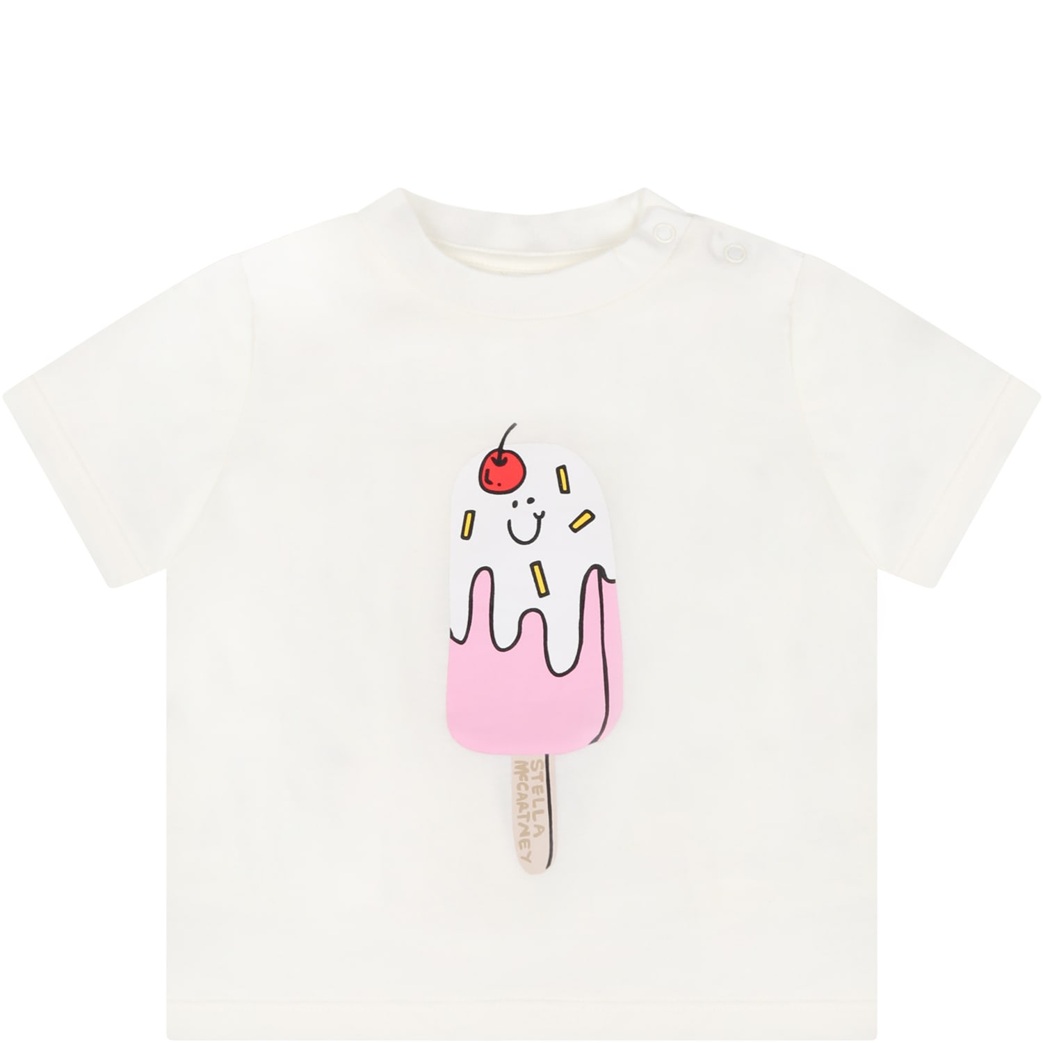 Stella McCartney Kids Ivory T-shirt For Baby Girl With Ice Cream