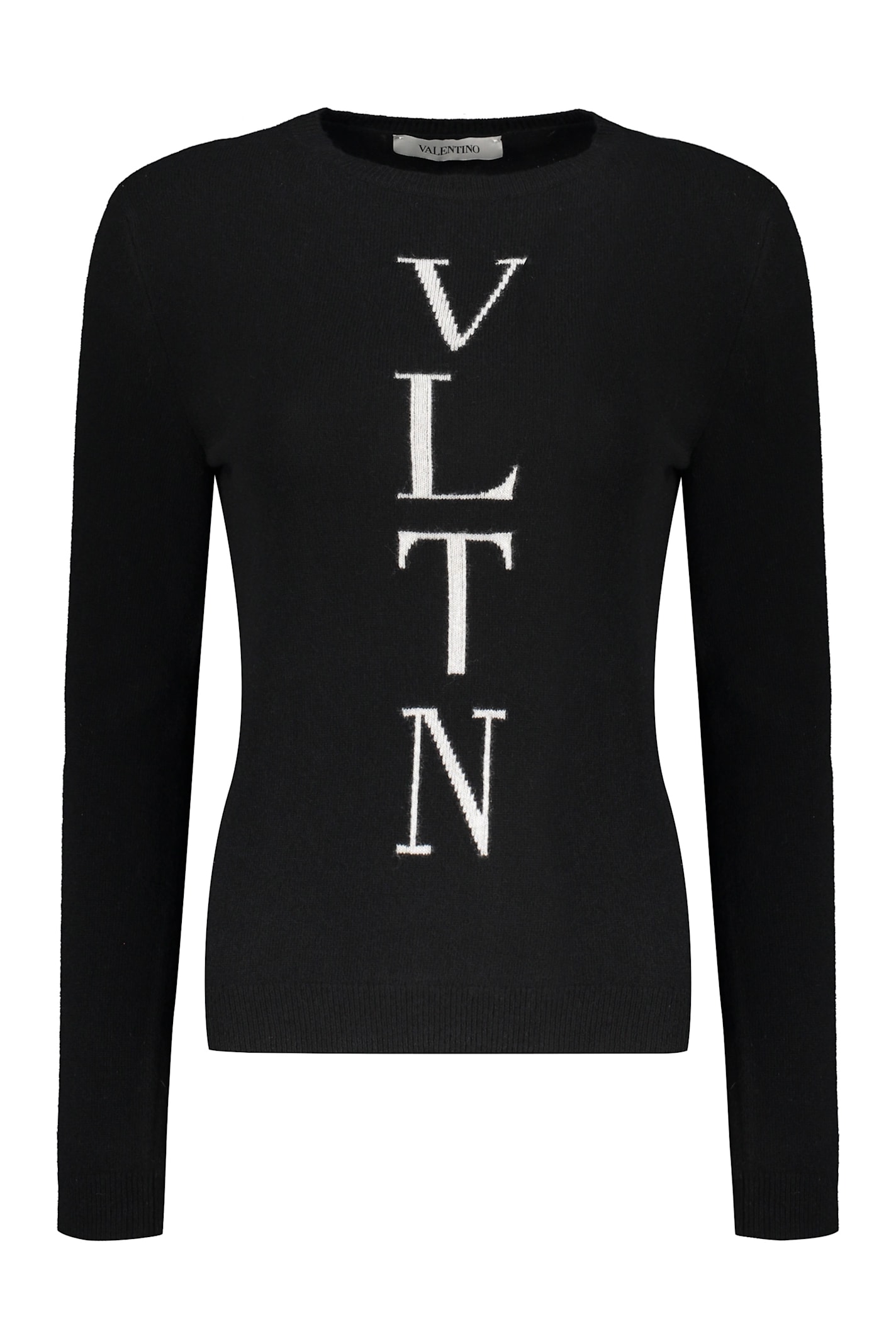 Shop Valentino Long Sleeve Crew-neck Sweater In Black