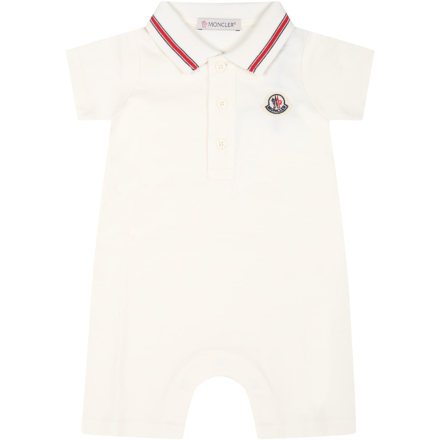 Moncler Ivory Romper For Baby Boy With Patch