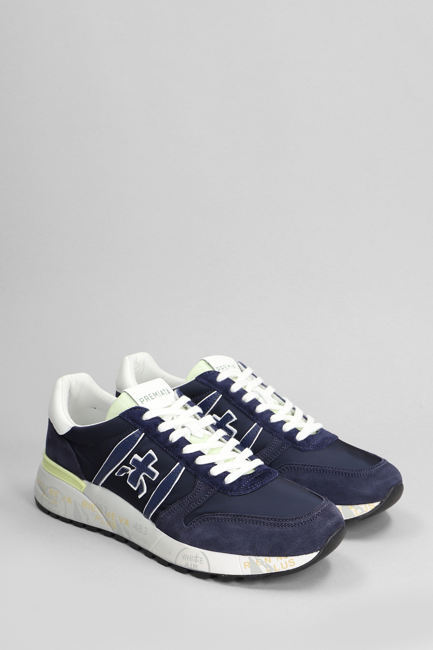 Shop Premiata Lander Sneakers In Blue Suede And Fabric