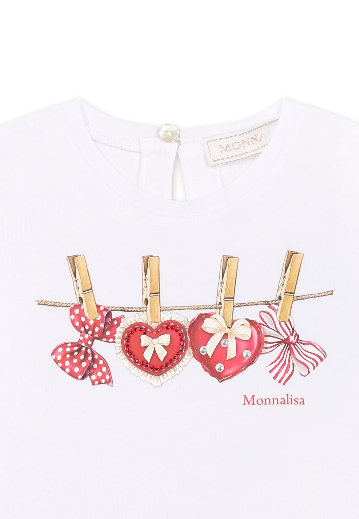 Monnalisa White T-shirt For Baby Girl With Hearts In White