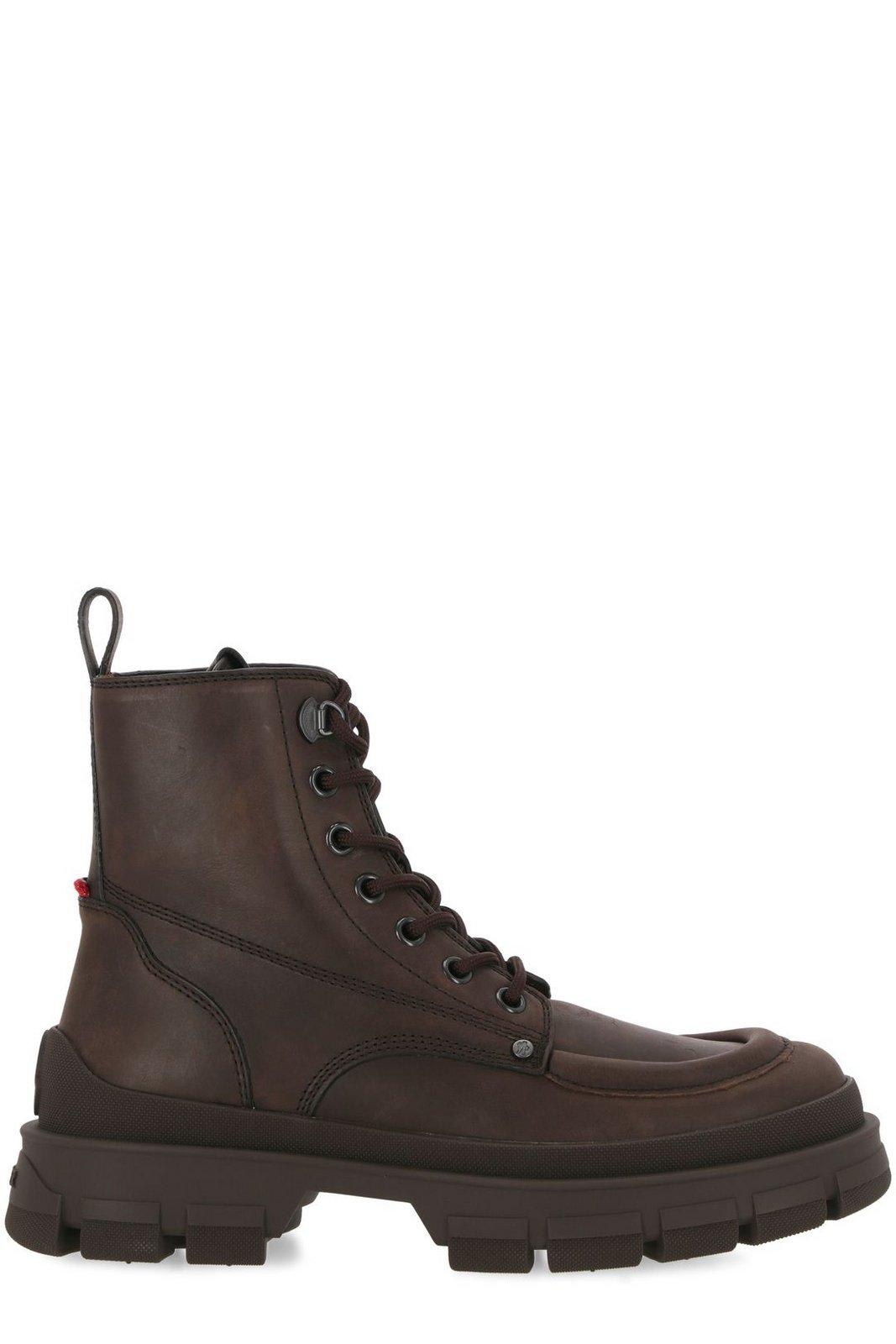 Shop Moncler Hevea City Lace-up Boots In Brown