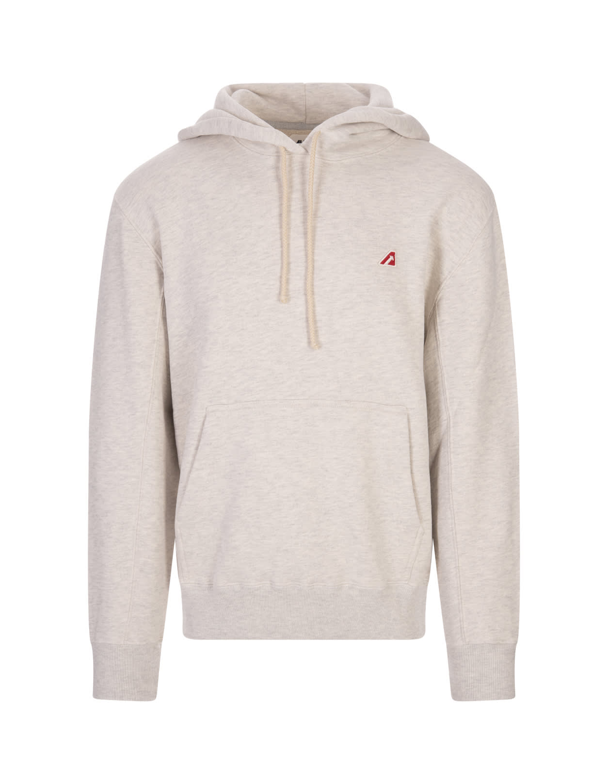 AUTRY MELANGE LIGHT GREY HOODIE WITH LOGO PATCH