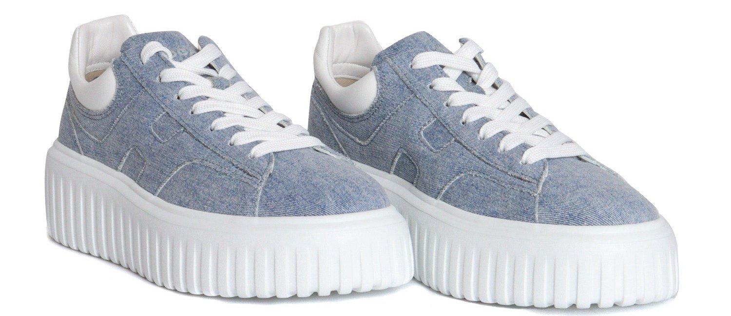 Shop Hogan Round Toe Lace-up Sneakers In U Jeans