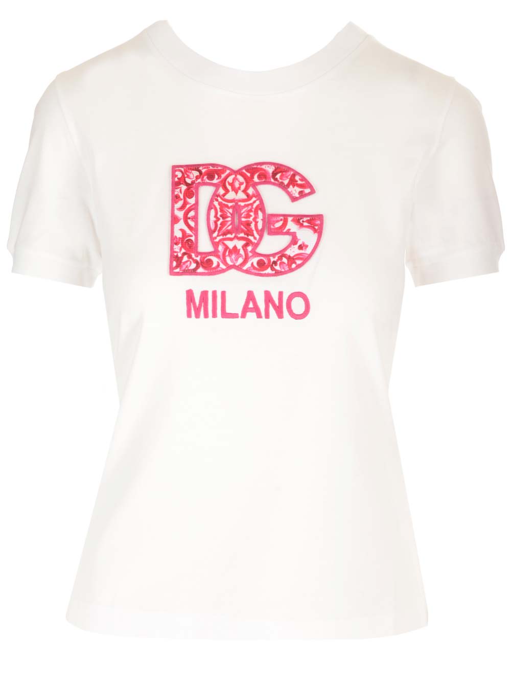 Dolce & Gabbana D&g Slim Fit T-shirt In Bianco/fuxia