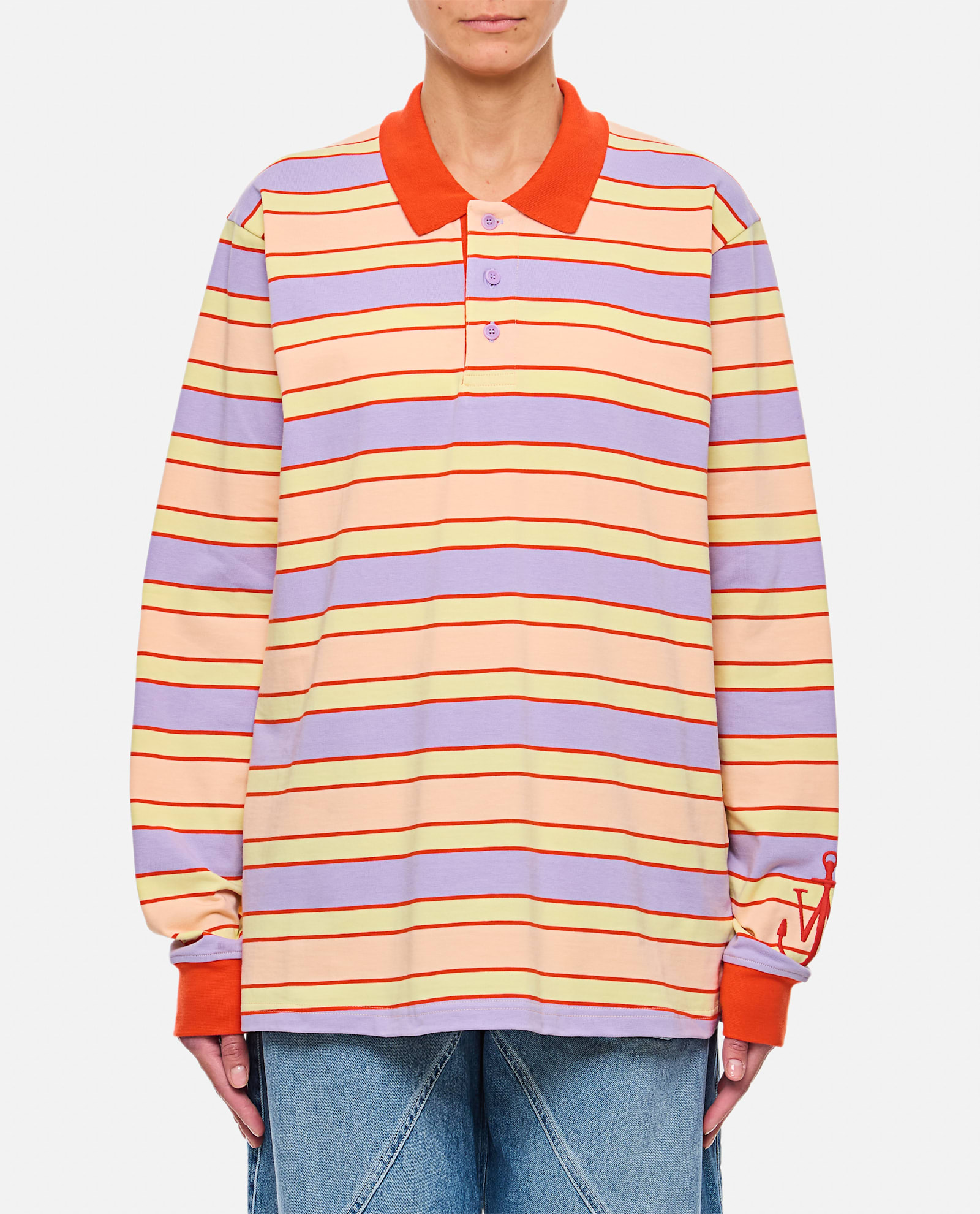 J.W. Anderson J. W. Anderson Striped Contrast Trim Ls Polo Top