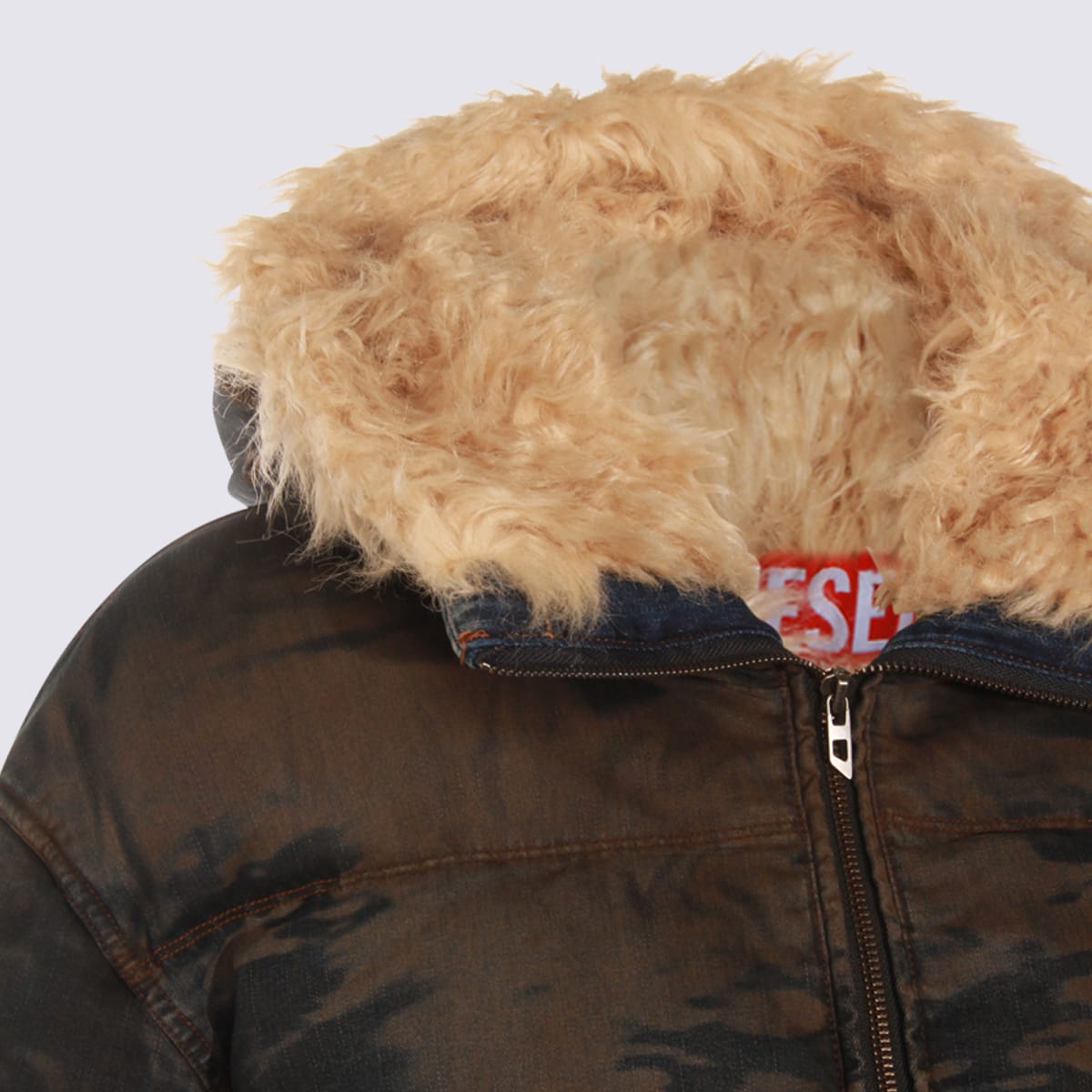 Diesel Brown And Blue Cotton W-aves-fur Down Jacket In Brown