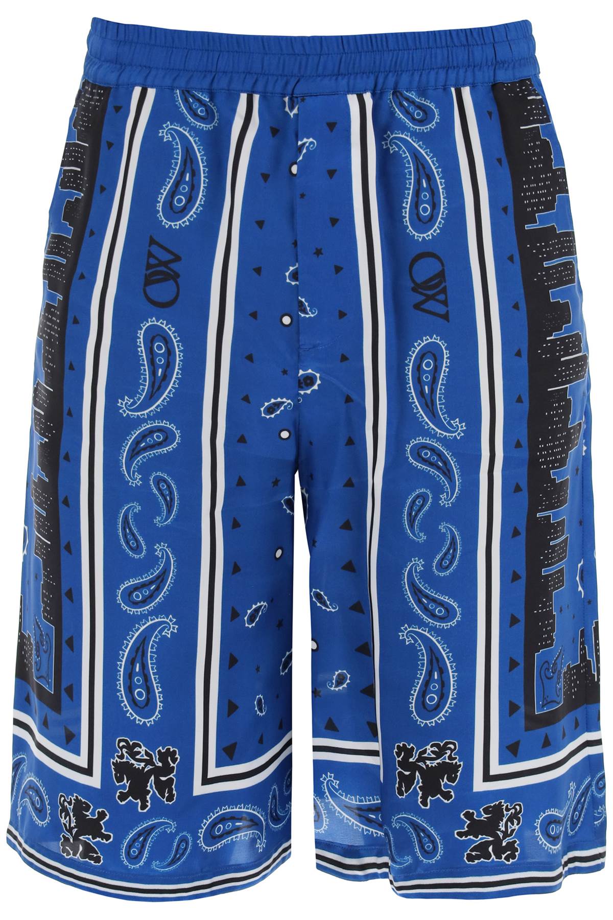 Shop Off-white Bermuda Shorts With Paisley Pattern In Nautical Blue (blue)