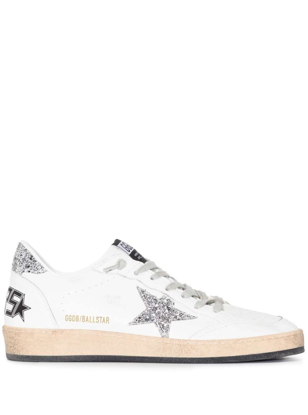 Golden Goose Ball Star White Sneakers And Glitter Star Detail In Leather Woman