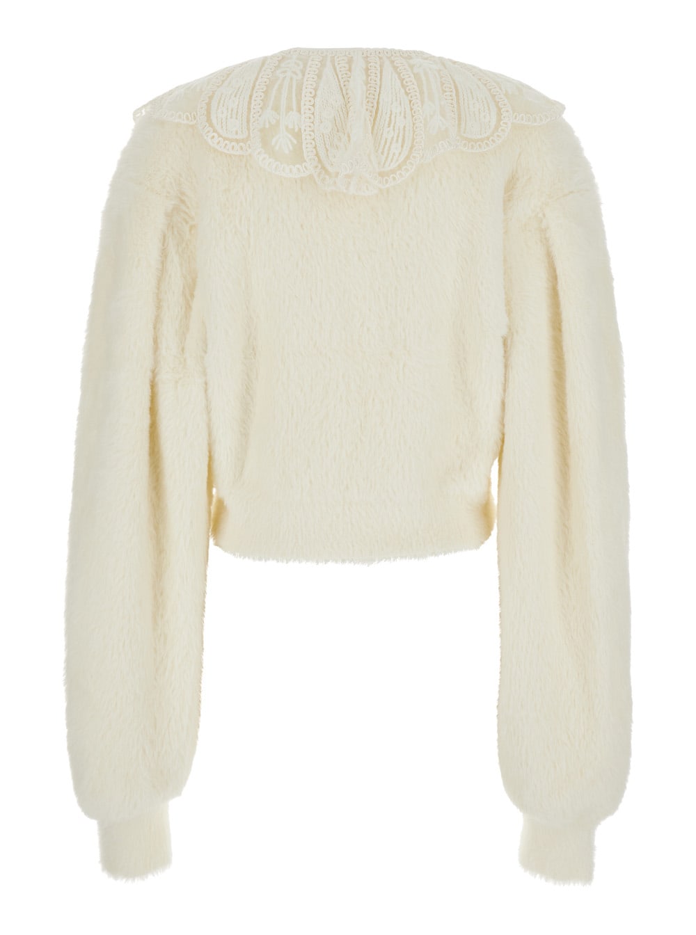 Shop Rotate Birger Christensen Lace Collar Knit Cardigan In White