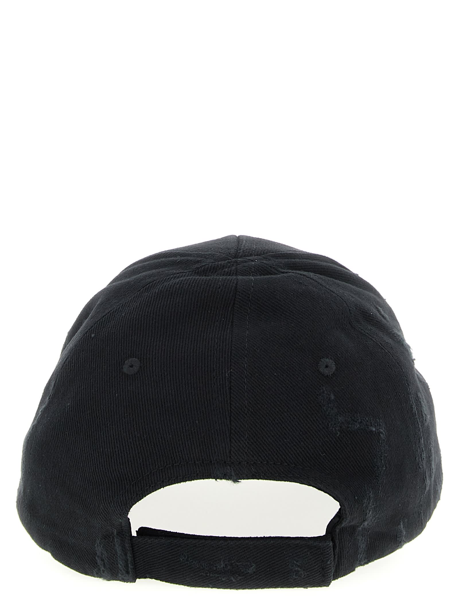 Balenciaga Tilted Typo Cap In Cotton Drill Accessories In Black