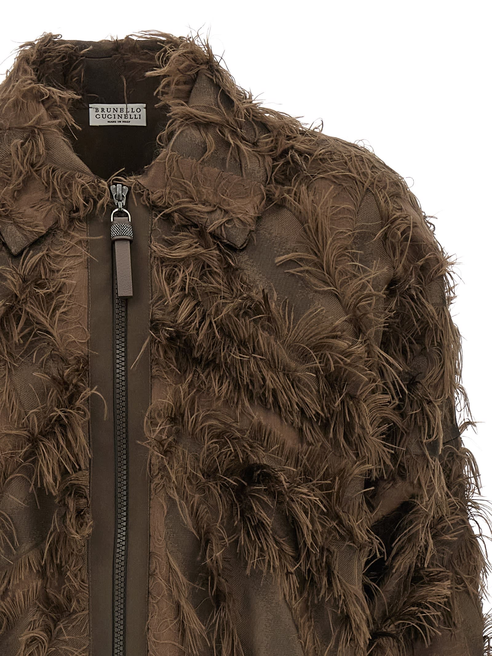 Brunello Cucinelli Dracaena Fringed-details Bomber Jacket In Brown