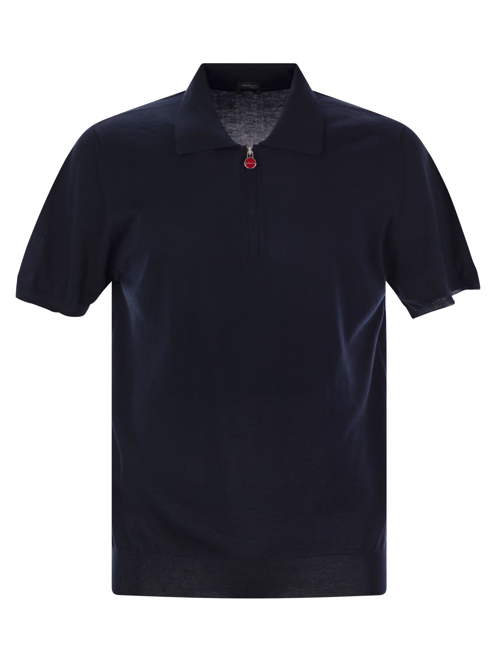 Shop Kiton Short-sleeved Polo-zip In Night Blue
