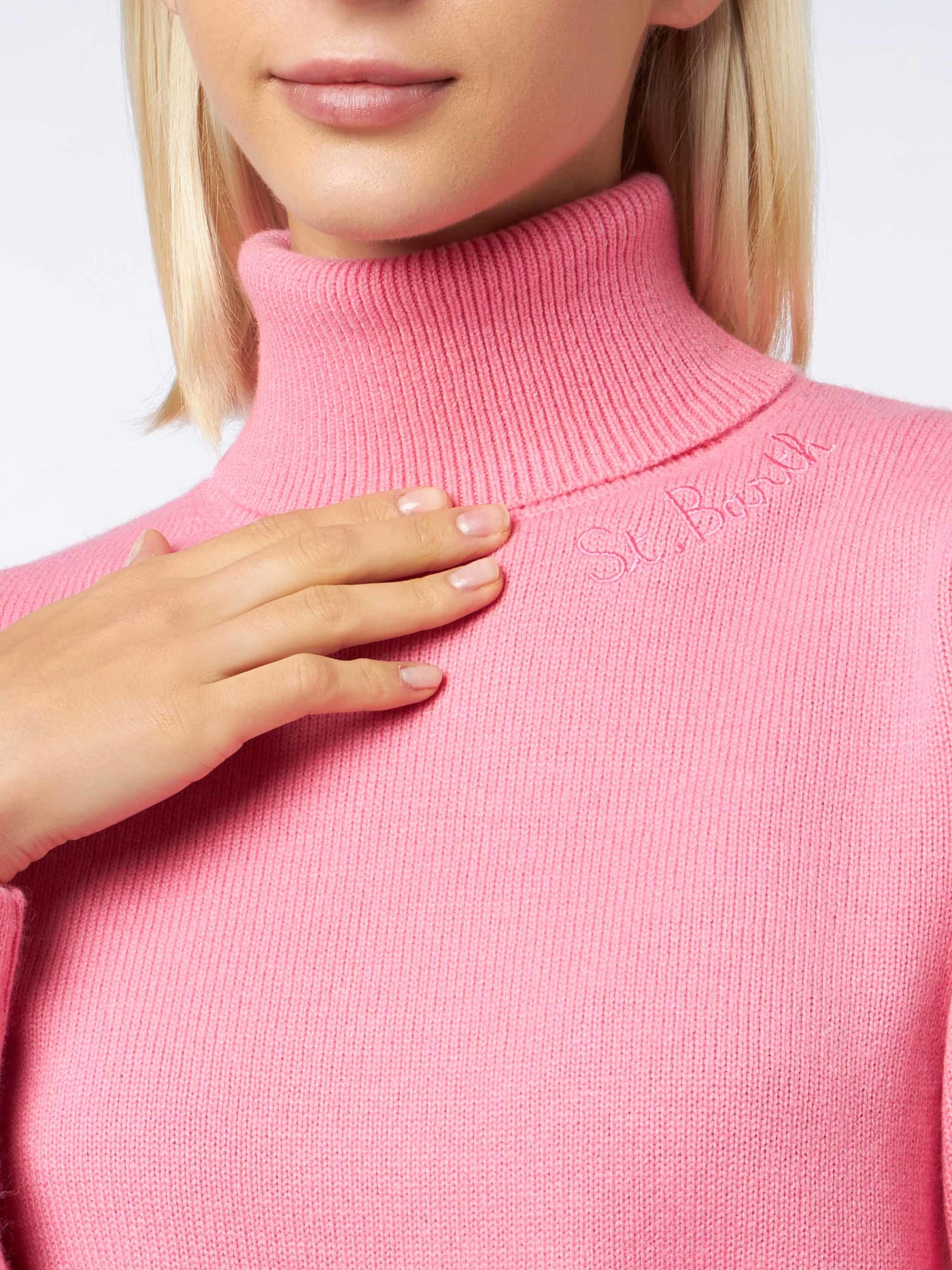 Mc2 Saint Barth Woman Knitted Pink Turtleneck Sweater In Pink