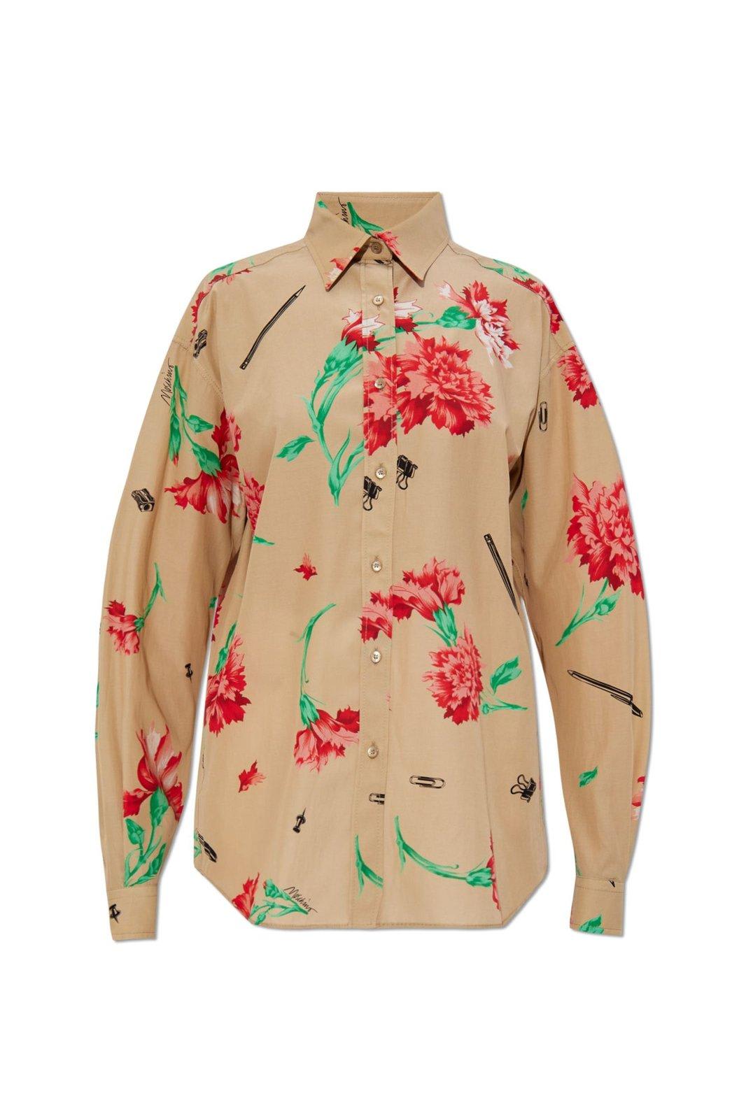 Floral Printed Curved Hem Shirt