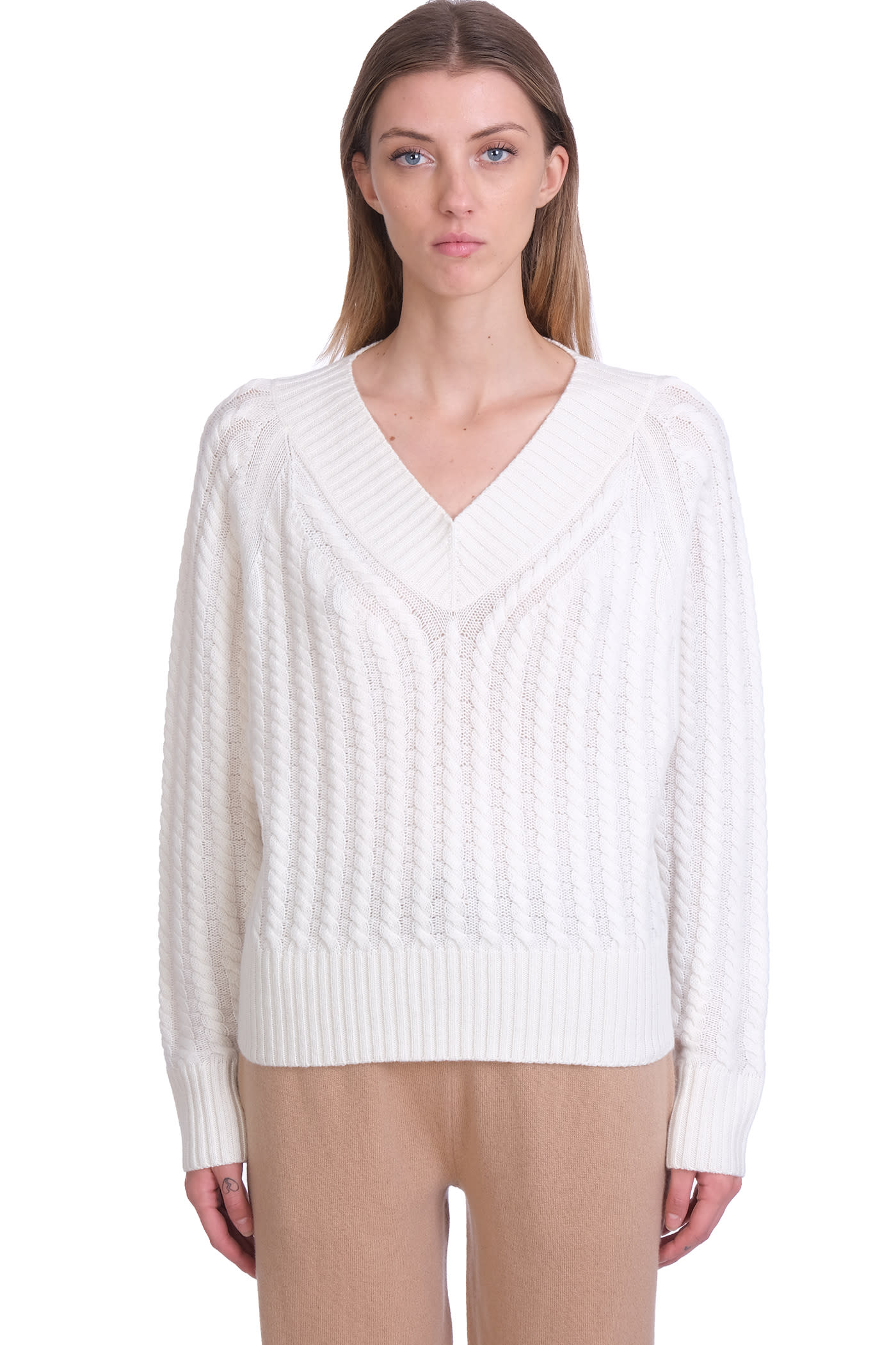 Theory Tuxered Knitwear In White Cashmere