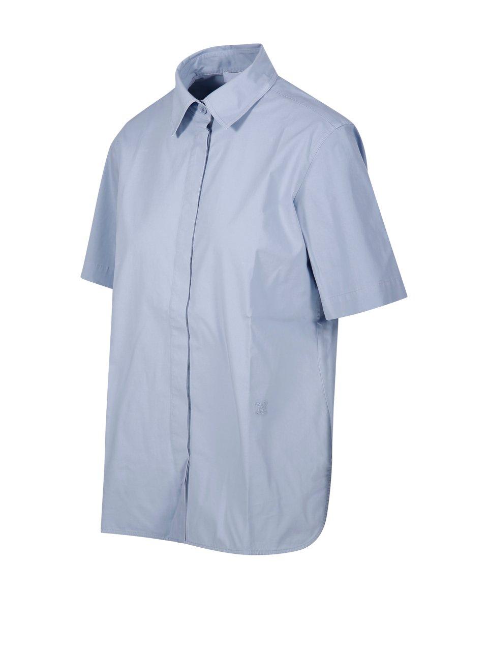 Shop Max Mara Buttoned Short-sleeved Shirt In Azzurro