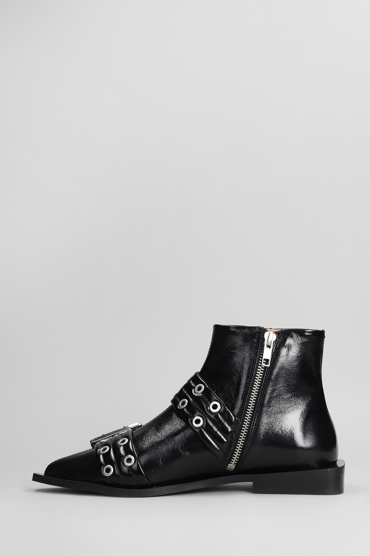 Shop Ganni Low Heels Ankle Boots In Black Polyester