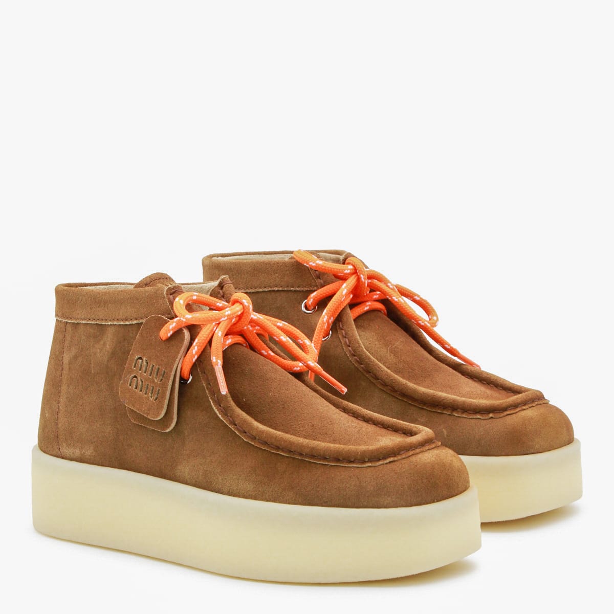 Miu Miu Suede Platform Ankle Boots In Brown