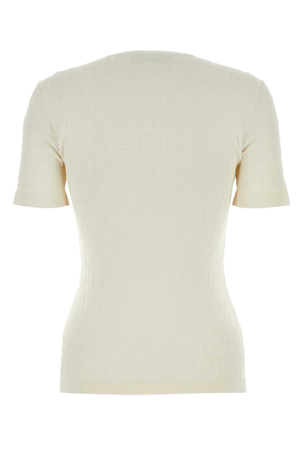 Shop Fendi Ivory Stretch Viscose Blend T-shirt In White