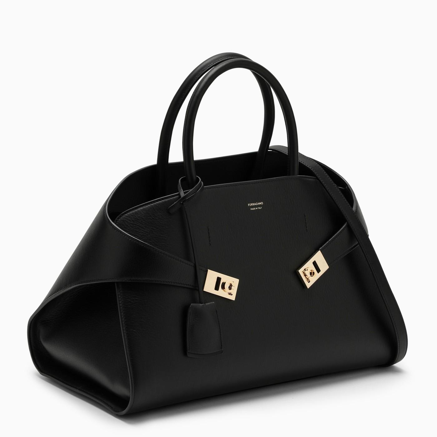 Shop Ferragamo Hug Black Leather Handbag In Nero