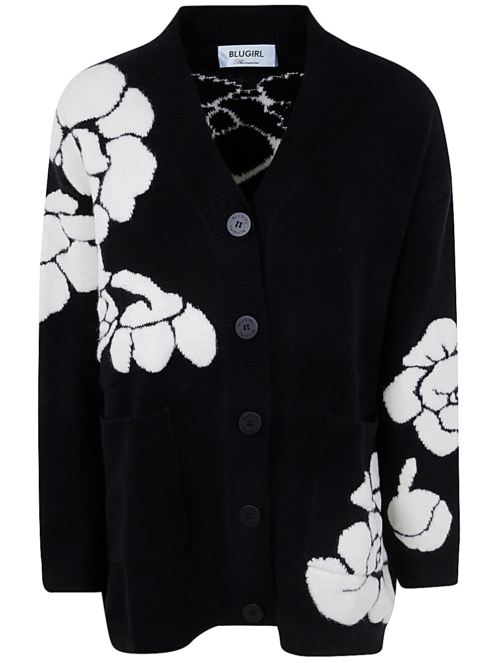 Shop Blugirl Embroidered Roses Cardigan In Black Chalk