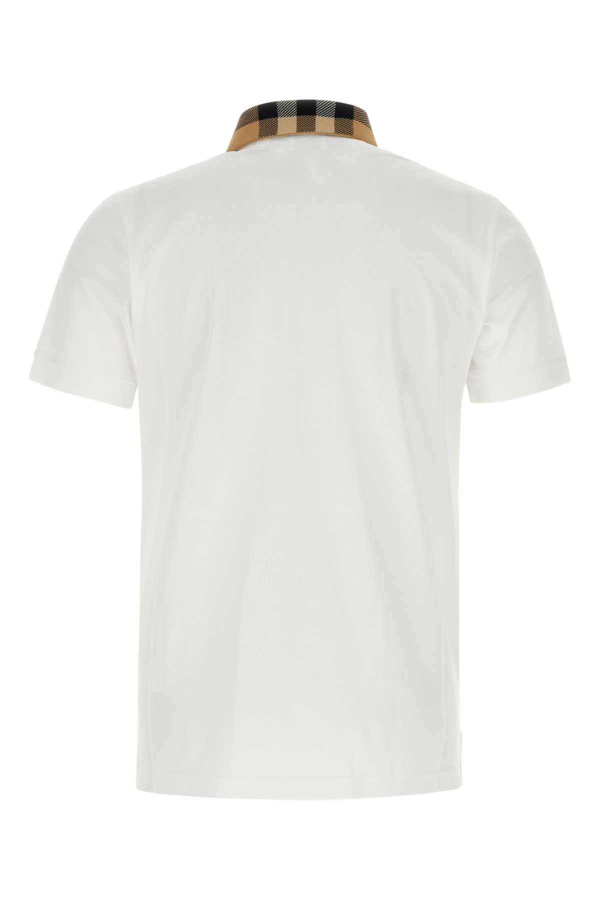 Shop Burberry White Piquet Polo Shirt