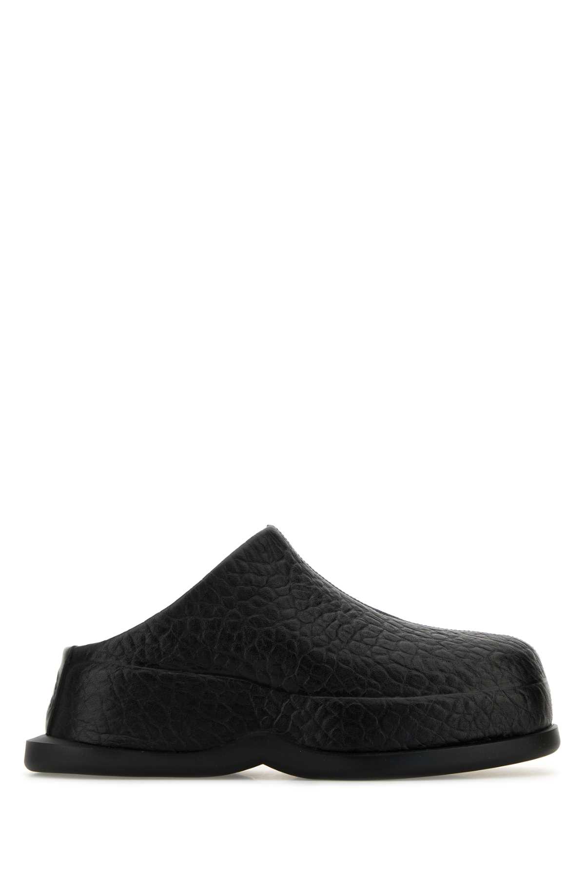 Black Leather Wave Slippers