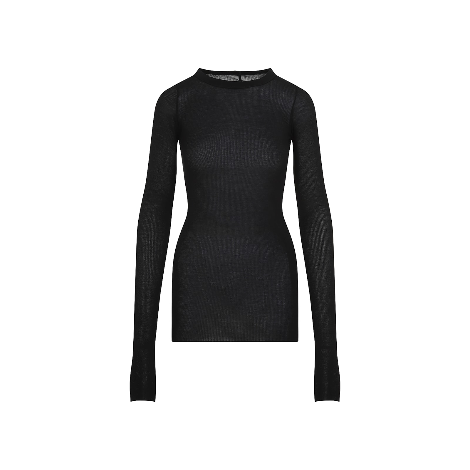 Rick Owens Ribbed Long-sleeve Top With Signature Back Stitching In Black