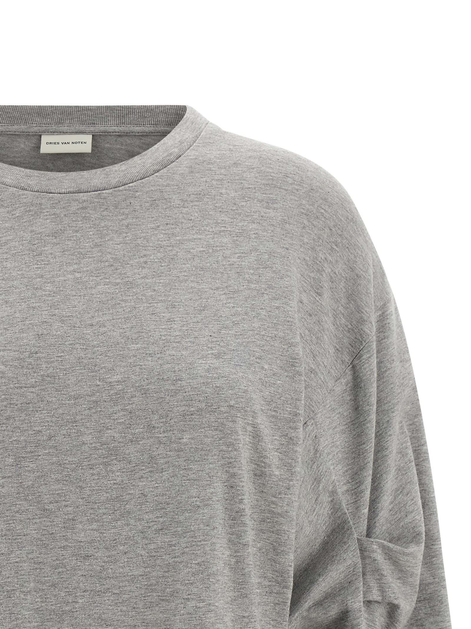 Dries Van Noten Relaxed Fit Long Sleeve Crew Neck Top In Gray