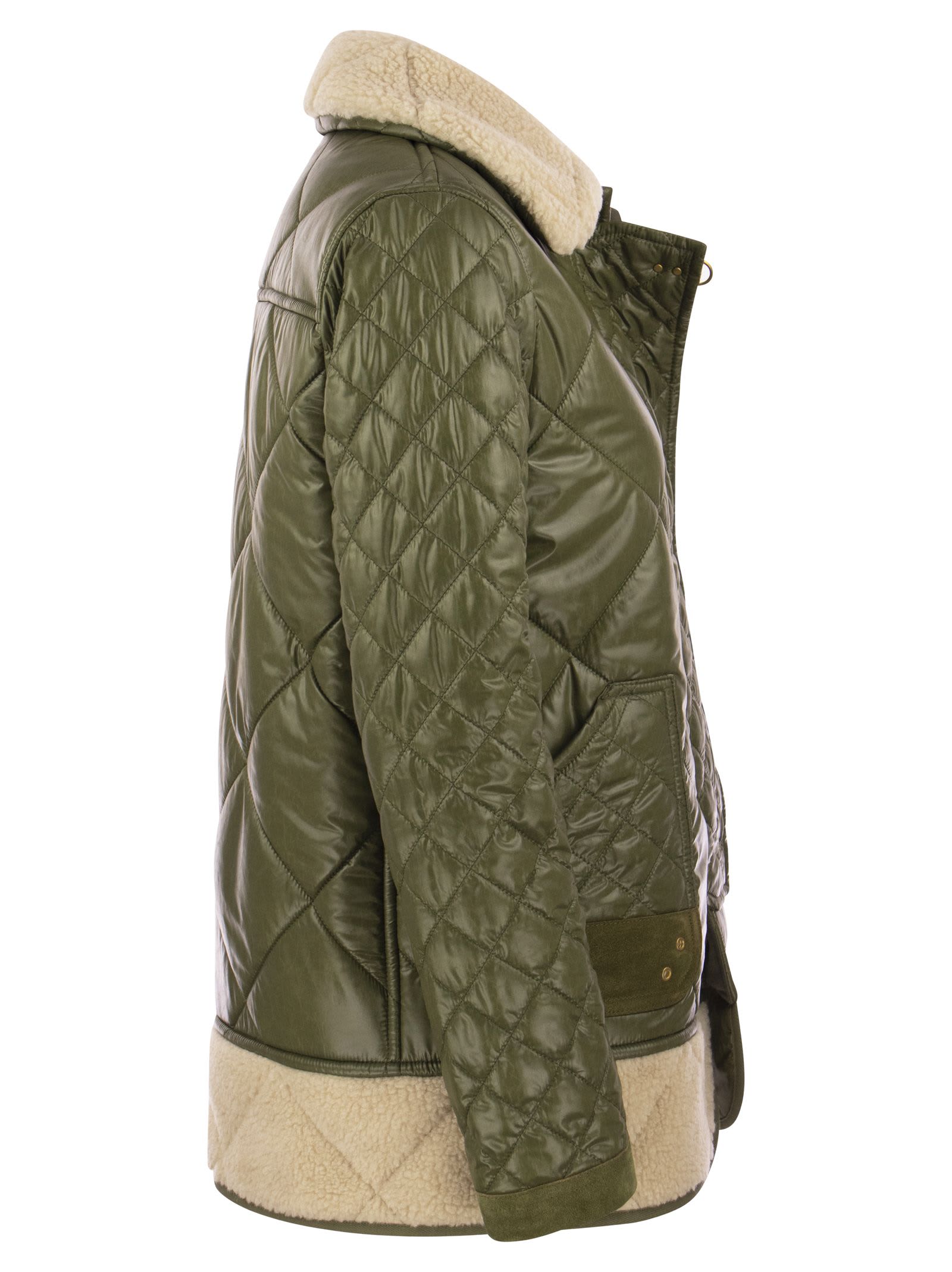 Shop Fay 3 Quilted Hooks With Shearling Effect Inserts In Green