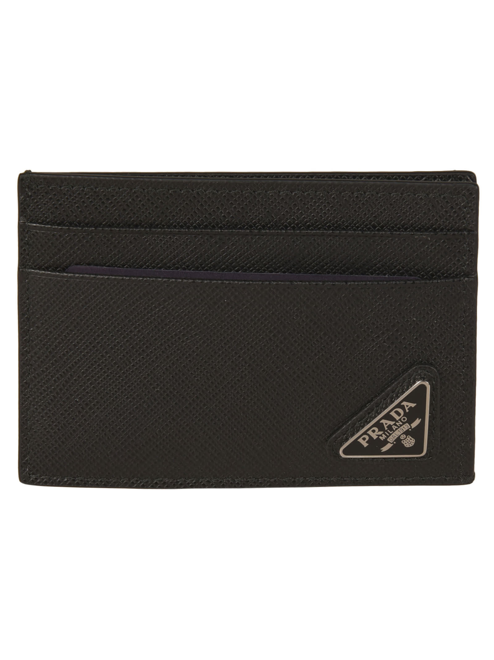 Prada Logo Plaque Clipped Card Holder In Black