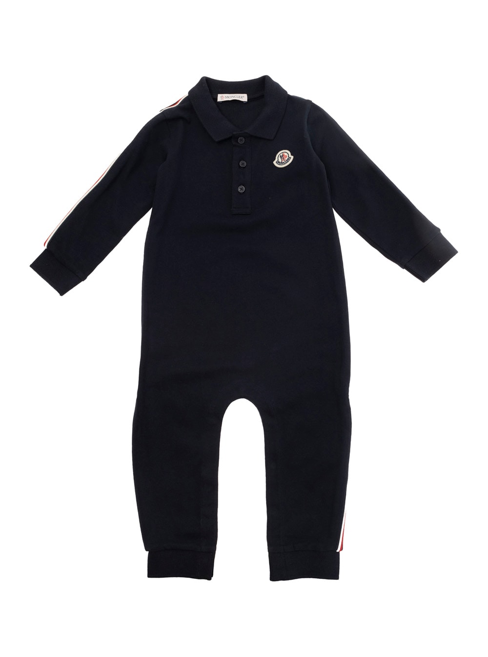 Moncler Black Romper With Logo Patch In Stretch Cotton Baby