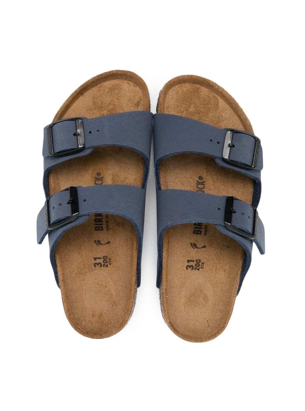 Shop Birkenstock Arizona Navy Blue Sandals With Engraved Logo In Eco Leather Boy