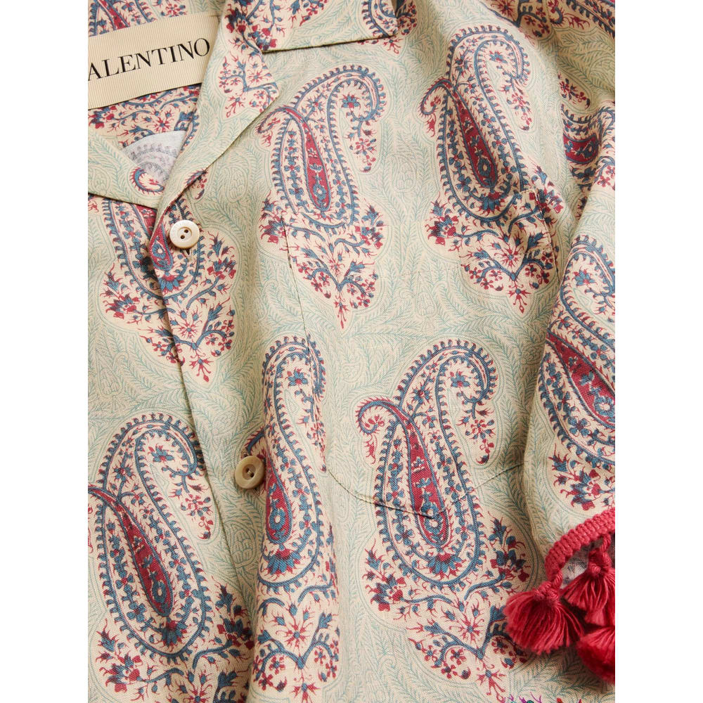 Valentino Paisley Linen Bowling Shirt In Animal Print